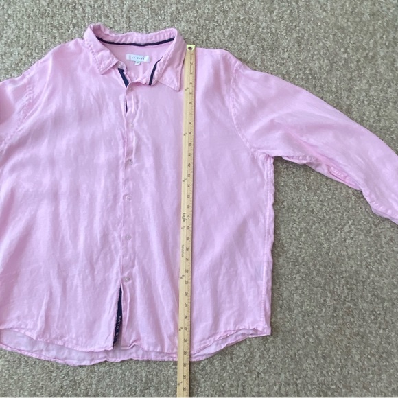 Le Club Mens 2XL Linen Pink Button Up Long Sleeve Shirt Beach Causal Blue - Picture 8 of 9